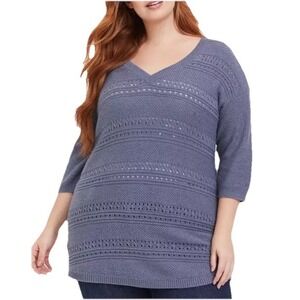 Torrid Blue Grey Mix Stitch Long Tunic Sweater 3/4‎ Sleeve Women's Plus Size 2